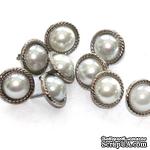Набор брадсов Eyelet Outlet - White Rope Pearls, цвет белый жемчужный, в серебристой оправе, 16 мм, 10 штук - ScrapUA.com