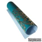 Отрез кожзама с тиснением  золотой фольгой Golden Butterflies Turquoise 50 х 25 см, ТМ Фабрика Декора - ScrapUA.com