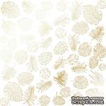 Лист односторонней бумаги с фольгированием Golden Tropical Leaves White,ТМ Фабрика Декора - ScrapUA.com