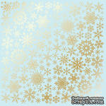 Лист односторонней бумаги с фольгированием Golden Snowflakes Blue, ТМ Fabrika Decoru - ScrapUA.com