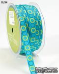 Лента GROSGRAIN / CIRCLES,   ширина 9,5мм, цвет TURQUOISE/PARROT GREEN, 90см - ScrapUA.com