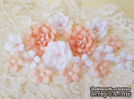 Набір квітів з тканини (15 шт), персиково-білий, 2,5 см - 4,5 см - ScrapUA.com