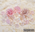 Набір квітів з тканини (18 шт), розмір 1,5 см - 4.5 см, рожево-пудровий - ScrapUA.com